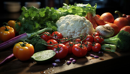 Poster - Freshness of nature bounty on a wooden table, healthy eating generated by AI