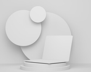 Poster - Abstract scene or podium with laptop with empty white screen on monochrome