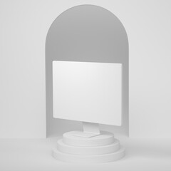 Poster - Abstract scene or podium with desktop computer with keyboard on monochrome