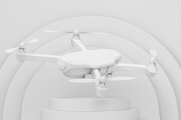 Poster - Abstract scene or podium with drone or quad copter with action camera