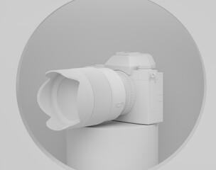 Poster - Abstract scene or podium with nonexistent DSLR camera and lens on monochrome