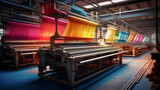 A textile dyeing and printing facility, applying vibrant colors to fabric rolls