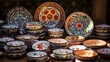 Tradition ceramic bowls and plates in display