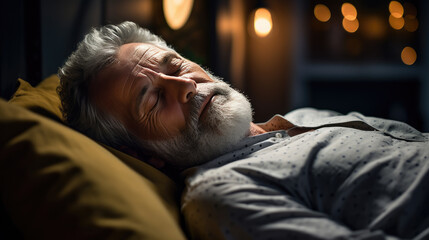 Wall Mural - Senior man sleeps in a bed at home