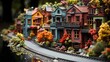 Miniature, Lilliput Village composition created by Generative AI, villagescape, farmland depicted in an unusual way