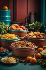 Wall Mural - A table filled with delicious food in bowls