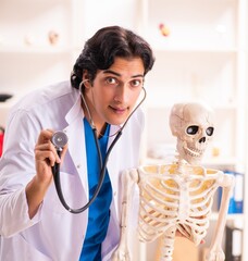 Wall Mural - Young male doctor with skeleton