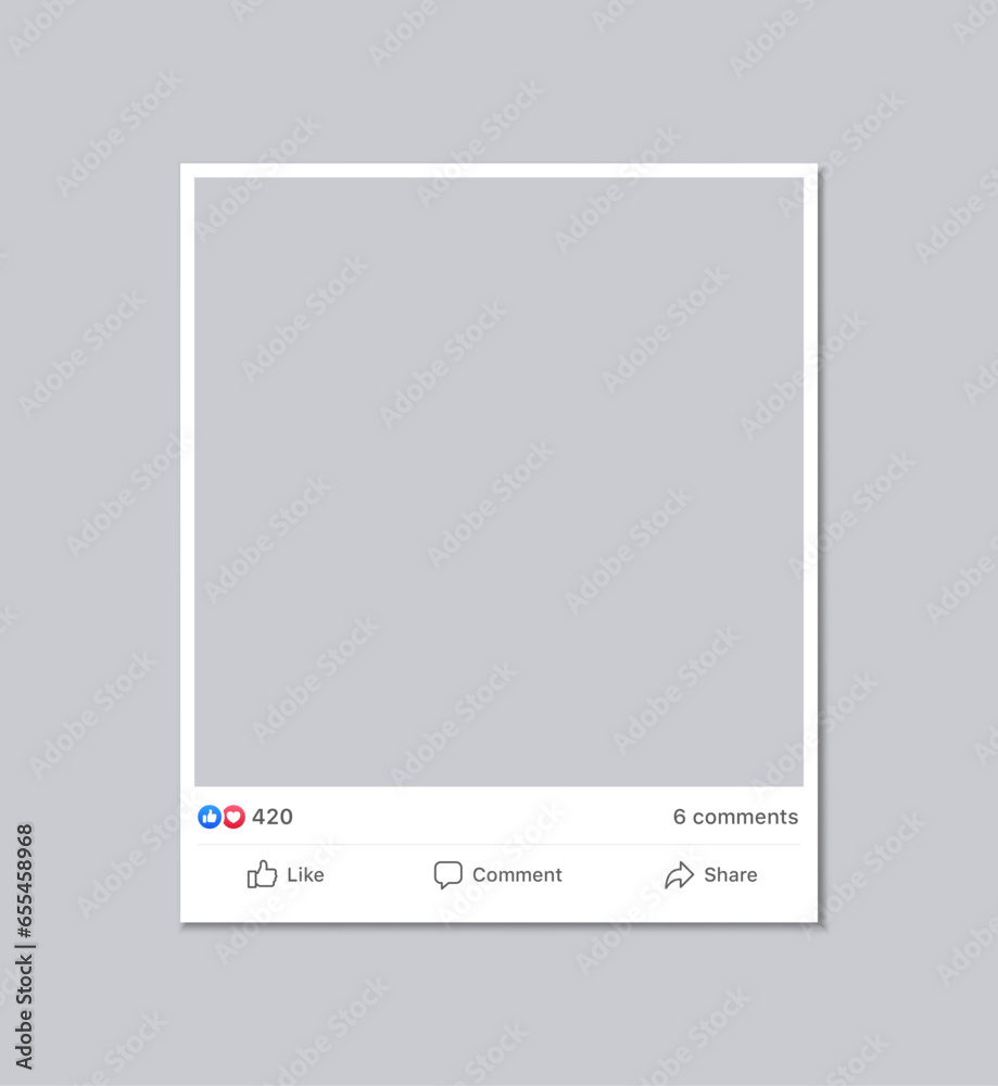 facebook post frame mockup template. social media and social network, facebook feed web post mock up. vector mobile app interface template . facebook notification icons, like, comment, share, icon