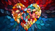 Illustration of heart using pebbles, illustrating love using stones, colorful heart shaped candies