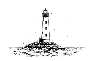 hand drawn ink sketch of lighthouse. template for design works. engraved style vector illustration