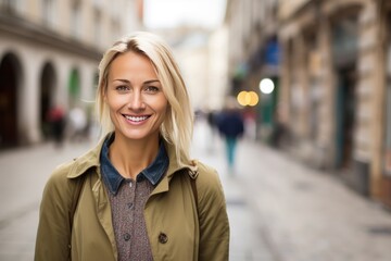 Sticker - Woman smile happy face portrait on city street