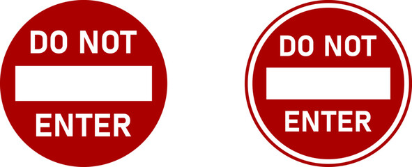 Sticker - Red and White Round Stop Sign Do Not Enter or Closed Icon Set. Vector Image.