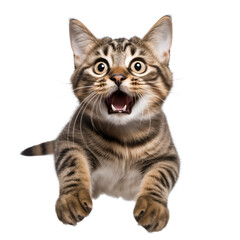 Naklejka na meble Playful Tabby Cat Mid-Jump Isolated on Transparent or White Background, PNG