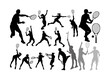 Vector tennis players silhouette illustration set