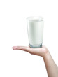 hand with glass of milk, transparent background
