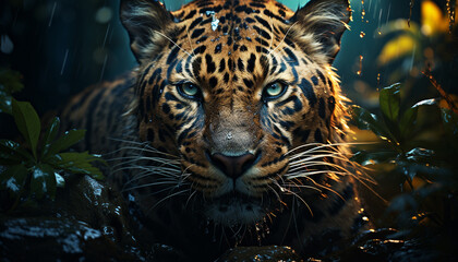 Poster - Majestic Bengal tiger staring, wildcat beauty in nature, tranquil wilderness generated by AI