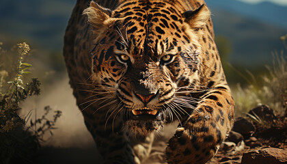 Poster - Majestic Bengal tiger, fierce and wild, roams the tropical rainforest generated by AI