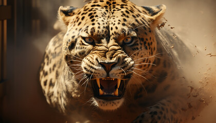 Poster - Majestic tiger, fierce and wild, roams the African savannah generated by AI