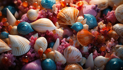 Wall Mural - Close up of multi colored animal shell, a tropical summer souvenir generated by AI