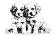 Cute puppy hand drawn ink sketch. Dog in engraving style vector illustration