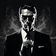 mafia boss smoking a cigarette in vintage illustration