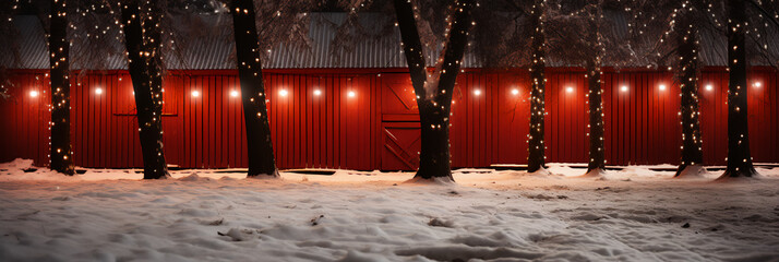 Wall Mural - Barn - snow - Christmas lights - country living - holiday decorations - mountain farm - festive - snow 