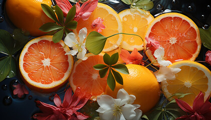 Canvas Print - Freshness and vibrancy in nature  citrus fruits bring summer beauty generated by AI