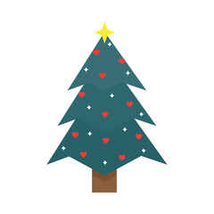 Sticker - christmas tree with hearts and sparkles