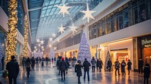 joyful Christmas shopping center mall, winter season