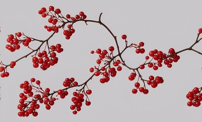 Wall Mural -  Branch with cherry and leaves on plain white background from Generative AI