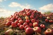 A huge pile of ripe apples in a landfill. The problem of overproduction and irrational consumption.  