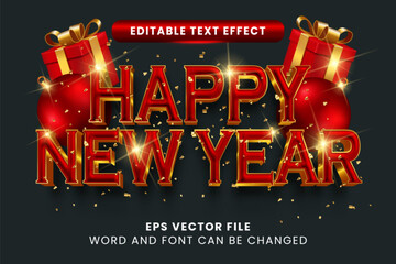 Wall Mural - Happy new year red golden editable vector text effect