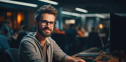 Leinwandbilder - Computer programmer working on new software program in office.