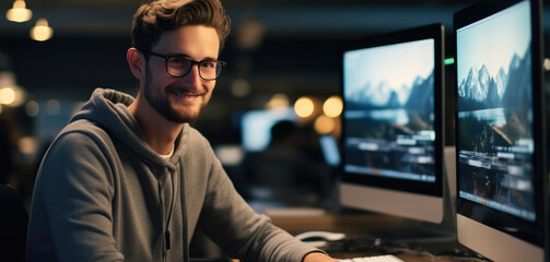 Leinwandbilder - Computer programmer working on new software program in office.