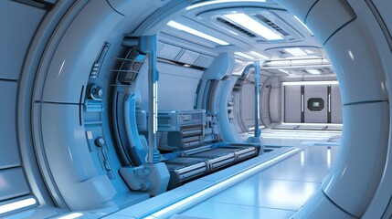 Aufkleber - Science interior environment of technology laboratory on spaceship, High tech futuristic room.
