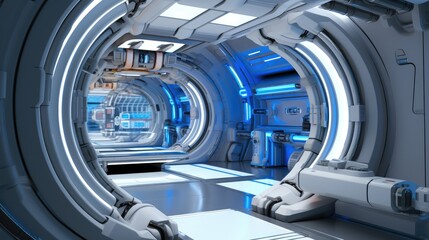 Aufkleber - Science interior environment of technology laboratory on spaceship, High tech futuristic room.