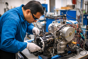 Scientist tirelessly working in laboratory, pushing the boundaries of engine technologies