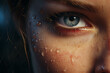 Eye Close Up Sweating Woman Girl with Freckles