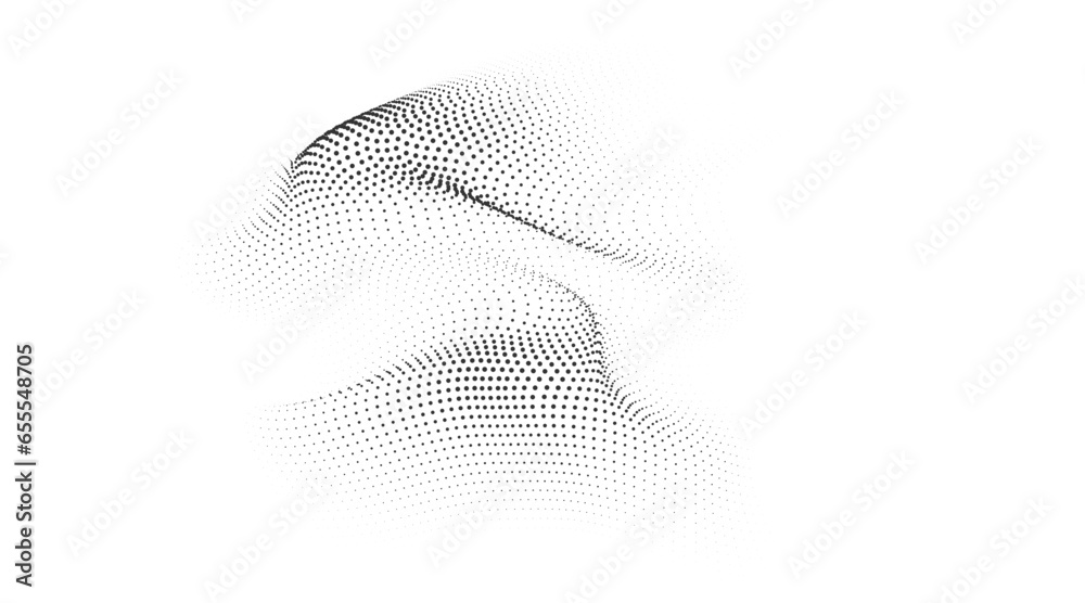 Flowing dots particles wave pattern 3D curve halftone black gradient ...