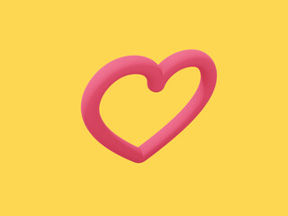 Poster - Toy heart. Red mono color. Symbol of love. On a solid yellow background. Top view. 3d rendering.