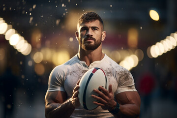 Wall Mural - Male rugby players competing on the rugby field