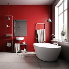 Wall Mural - red bathroom scandinavian interior 
