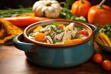 Sticker - healthy homemade chicken soup in a colorful bowl