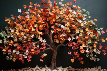 Poster - thankful tree made with twigs and autumn colored paper leaves