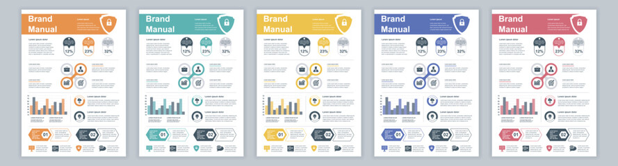 Poster - DIN A3 business brand manual templates set. Company identity brochure page with infographic financial data. Marketing research, and commercial offer. Vector layout design for poster, cover, brochure