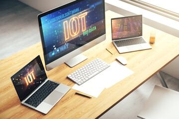 Aufkleber - Creative IOT concept on modern laptop screen. 3D Rendering