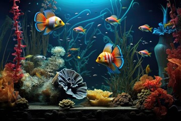 Wall Mural - new fish in a decorated aquarium