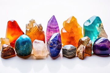 Wall Mural - collection of colorful healing crystals on a glass surface