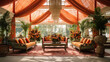 Javanese Outdoor Wedding Pavilion with Large Canopy, Vibrant Batik Cloth Curtains, Javanese Wedding Ceremony Elegance