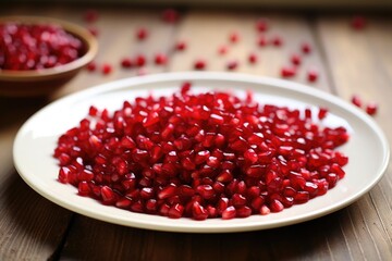 Sticker - bright red pomegranate seeds spread on a white plate